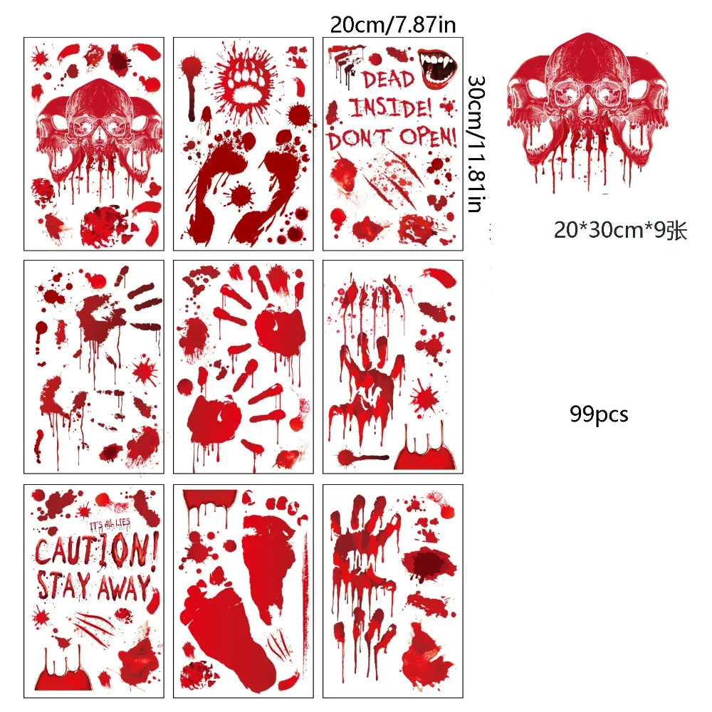 3D Halloween Decorations 84pcs Halloween Window Clings 9 Sheets Bloody Handprint Footprint Halloween Wall Decal Floor Clings
