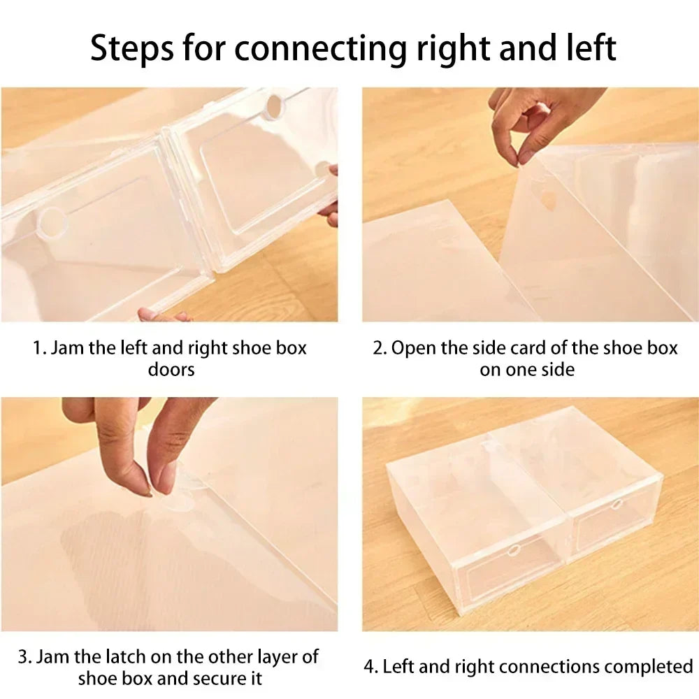 6pcs Transparent Shoe Boxes Stackable Shoe Storage Case Dustproof Plastic Shoes Box Shoes Sneaker Furniture Organizers Boxes