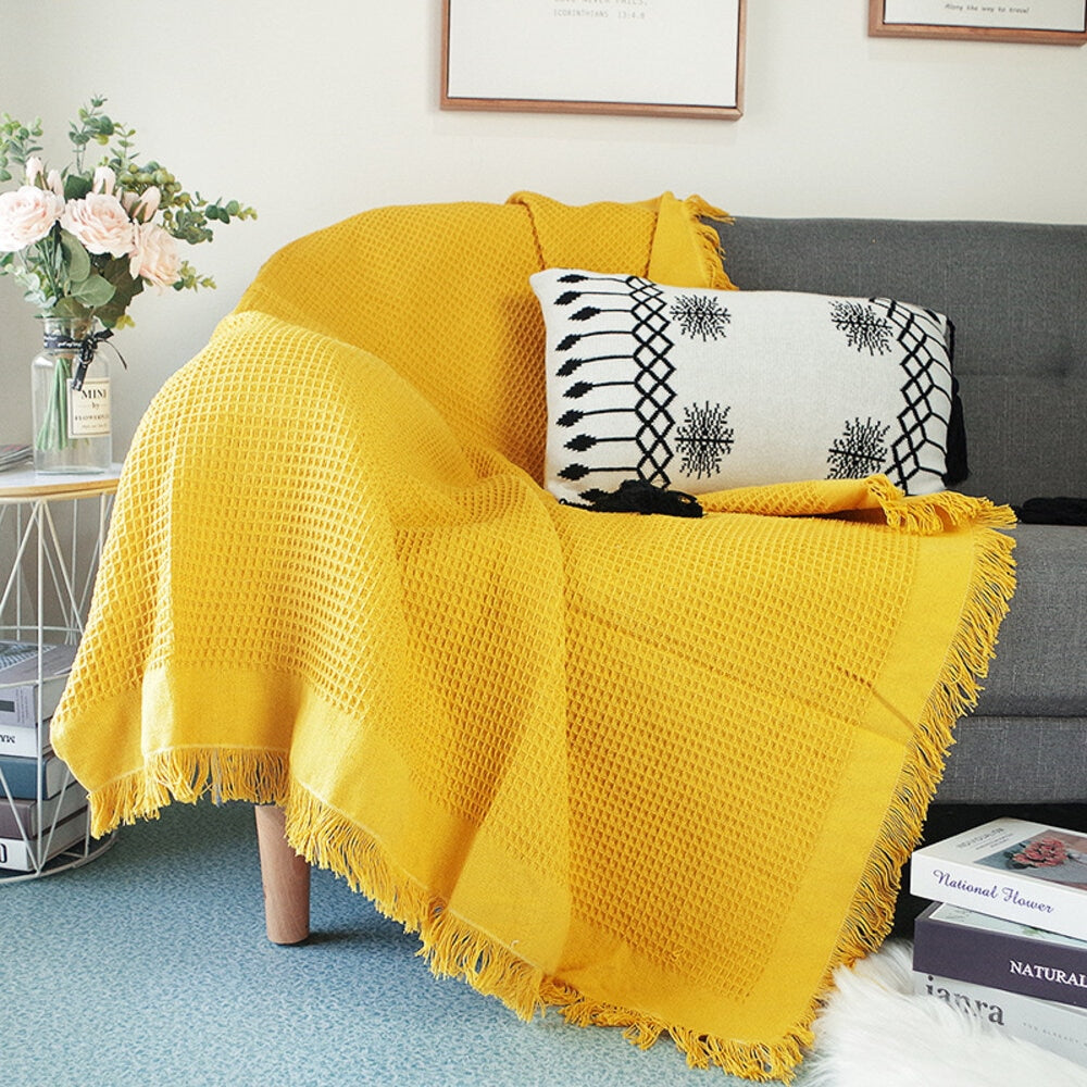 Home Hotel Pure Cotton Bedding Office Sofa Knitted Cover Blanket With Tassel Tapestry For Bed Airplane Travel Decor Blankets