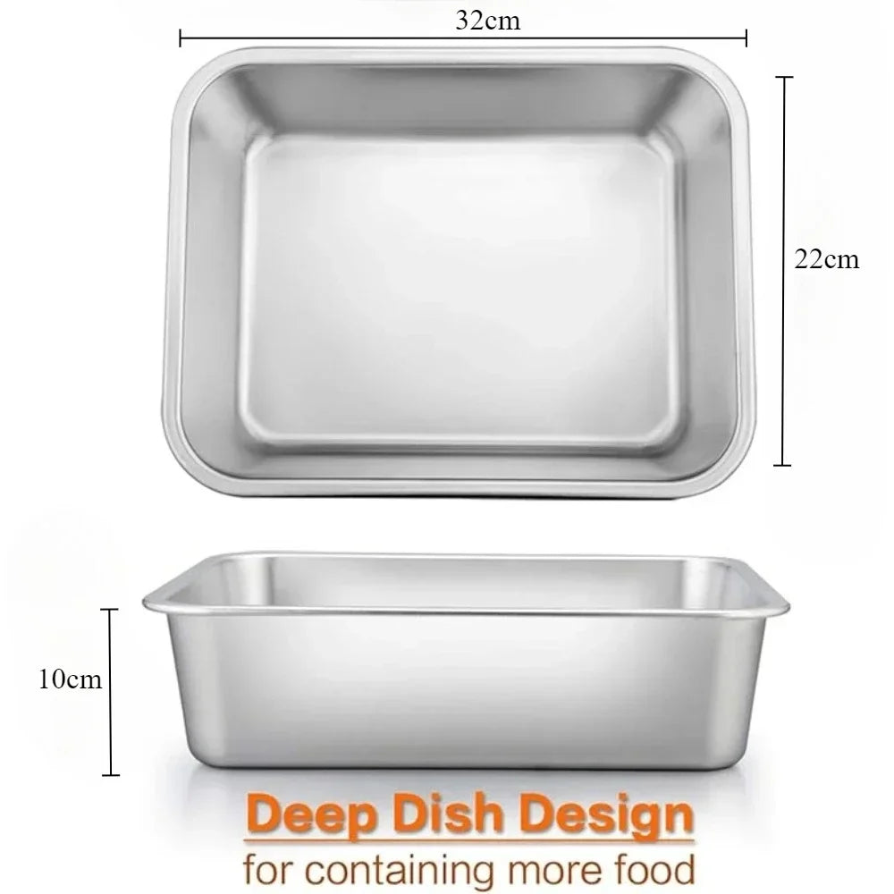 Thickened Stainless Steel Deep Pan Multifunction Roast Chicken Salad Cake Cookie Bakeware for Brownie Bread Meat Baking Pan