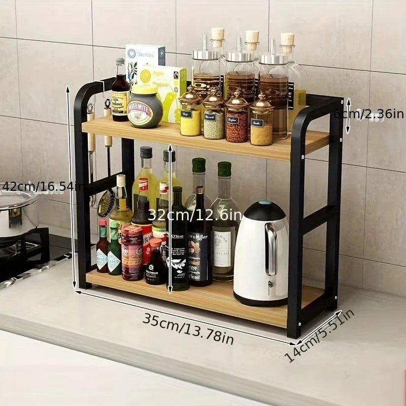 2-Tier Metal Countertop Shelf Space Saving Kitchen Seasoning Condiments Organizer Rack Rustproof Coffee Mugs Cup Storage Rack