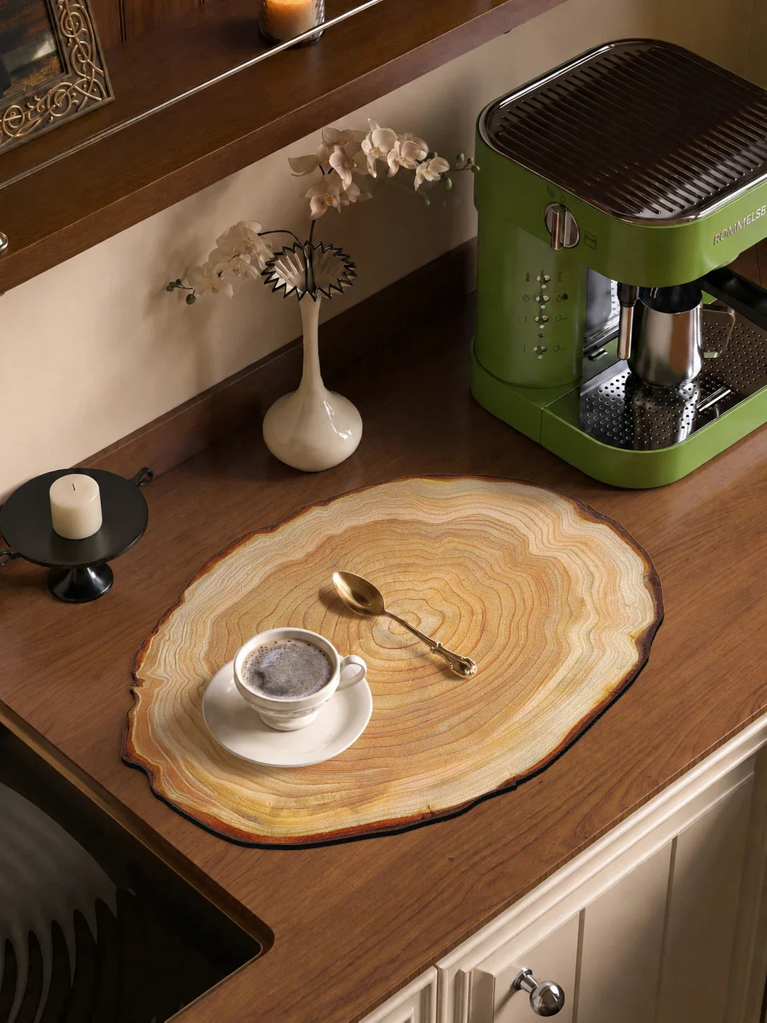 Natural Wood Grain Diatomite Kitchen Mat Super Absorbent Fast Drying Pad for Kitchen Countertop Dish Drying & Coffee Table Use