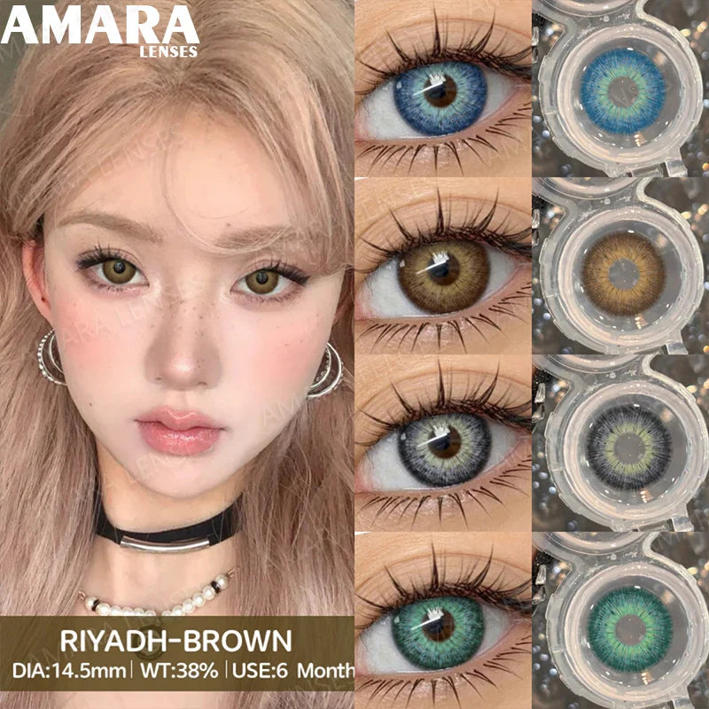1 pair Brown Natural Color Contact Lenses for Eyes RIYADH Series Softlenses Korean Eye Makeup Fashion Blue Color Lenses