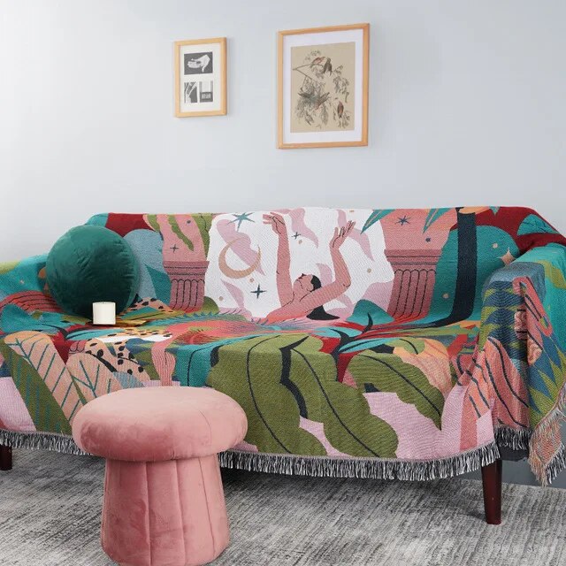 World map Cotton Bohemian Plaids Home Blanket Knitted Dustproof Sofa Cover Blanket Anti-Slip Decorative Blankets For Tea Table