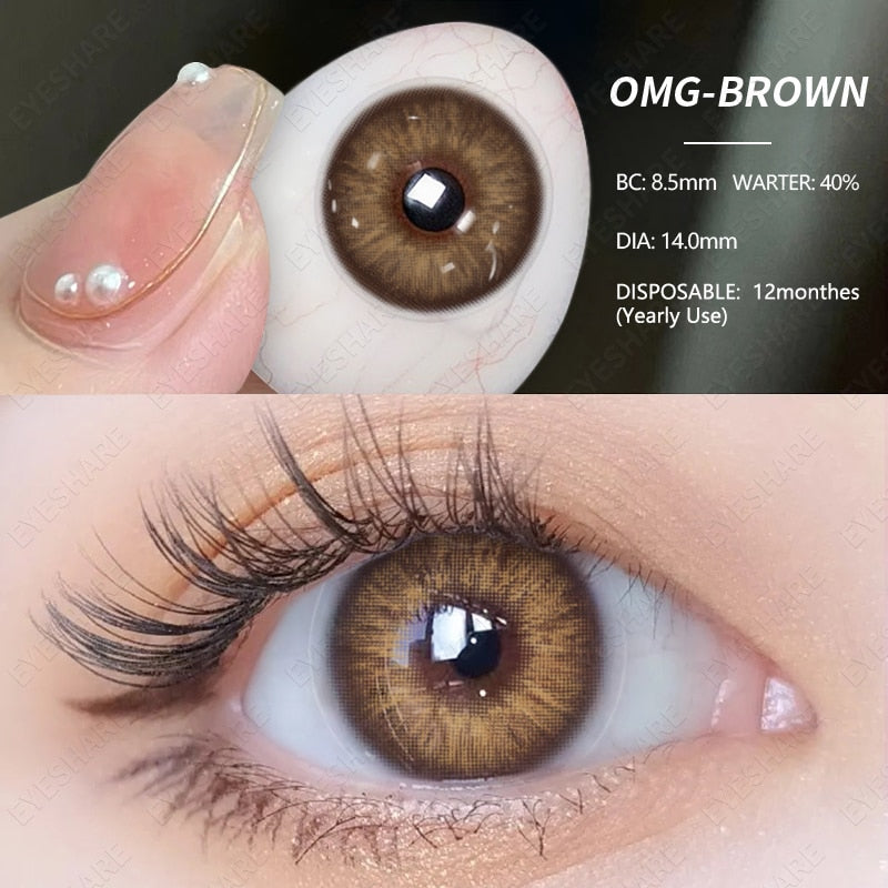 1 Pair Natural Color Contact Lenses for Eyes Beauty Pupils Gray Lenses Eye OMG 14.0mm Yearly Use Brown Contact Lenses
