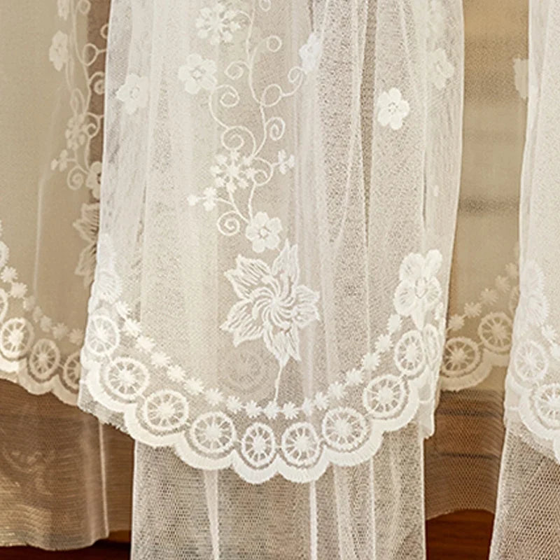 White Lace Short Curtain Double-layer Bookcase Enclosure Kitchen Door Curtains Cafe Livingroom Window Kitchen Half Curtain Decor