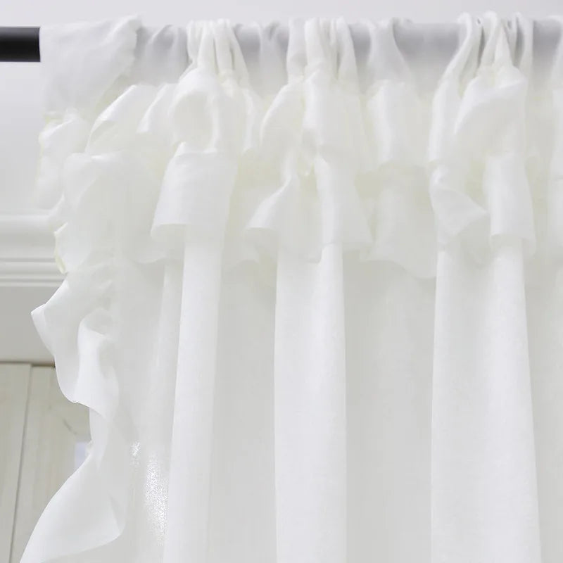 Curtain White with Ruffle Pure Living Room Curtains Modern Style Shading Drape 2 Panels Rod Pocket for Bedroom Home Decoration