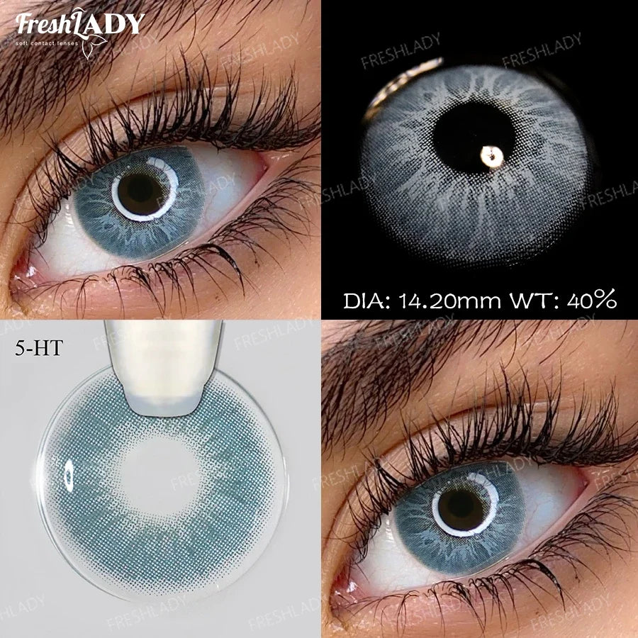 1 Pair Green Colored Contact Lenses Natural Gray Pupils Eyes Contact lenses Soft Lenses 14.00-14.50mm Annual Use