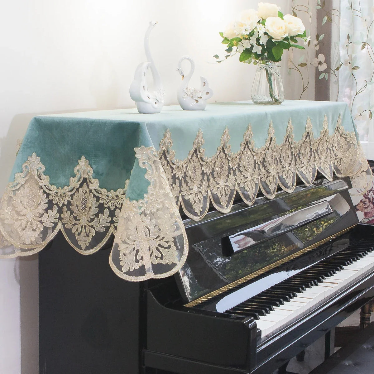 Japanese Sle Semi-Cover Piano Dust Cover Cloth Bench Cover Lightweight Luxury Lace Piano Lid Curtain Home Fabric Protection