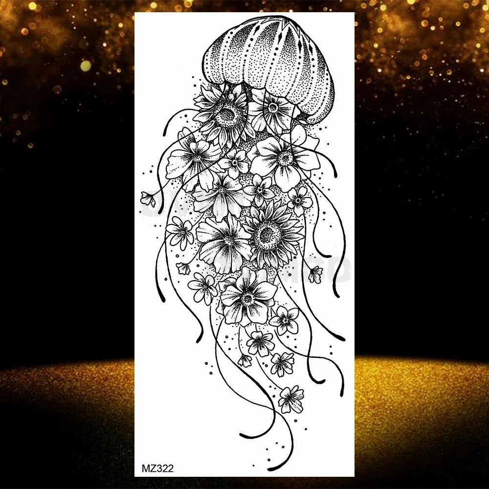 Realistic Black Rose Flower Temporary Tattoos Fake Waterproof Tatoo Body Art Arm Leg Floral Peony Bloosom Tattoo Stickers Makeup