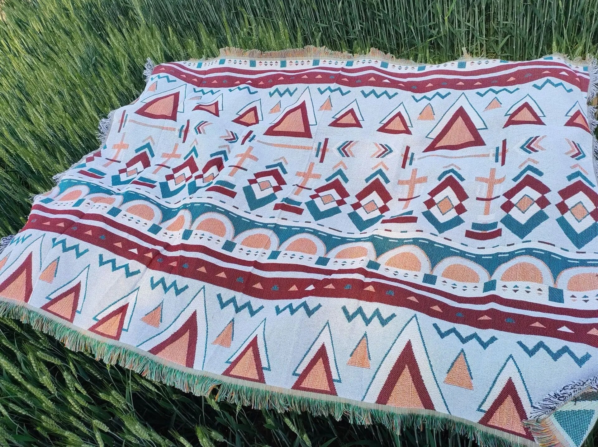 INS Abstract Art Tassel Throw Blankets Blue Sofa Cover Portrait Tapestry Nordic Blanket for Beds Home Outdoor Camping Picnic Mat