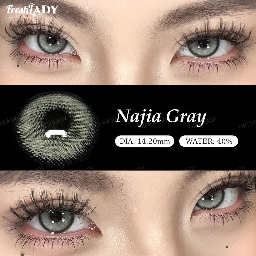 1 Pair Najia Series Colored Contact Lenses Natural Brown Pupils Blue Eyes Contact lenses Gray Soft Contacts 14.20mm