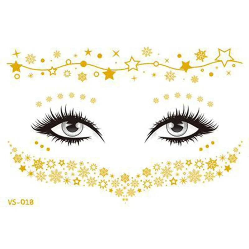 Glitter Stickers Face Tattoo Flash Gold Temporary Metalic Tattoos Waterproof Makeup Decals for Girls Party Music Festival