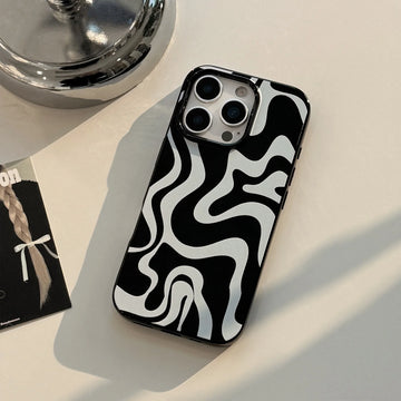 Minimalist Artistic Black & White Wave Pattern Fashionable Phone Case for iPhone 16 15 14 13 Pro Max Back Phone Cover Capa