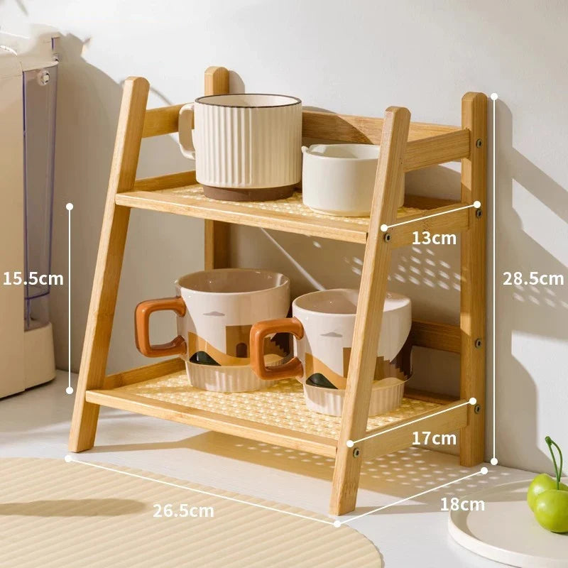 Countertop Organizer 2 Layer Coffee Cup Holder Multipurpose Bamboo Storage Shelf for Hotel Apartment Dressing Table Shelf Home