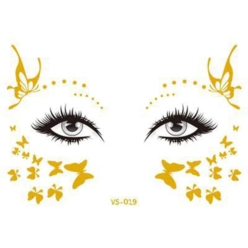 Glitter Stickers Face Tattoo Flash Gold Temporary Metalic Tattoos Waterproof Makeup Decals for Girls Party Music Festival