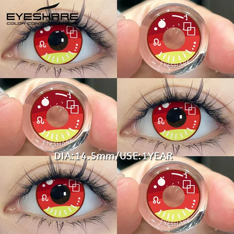 2pcs Cosplay Colored Contact Lenses Anime Cateye White Eye Lenses Halloween Red Makeup Lens Green Color Eyes Contact