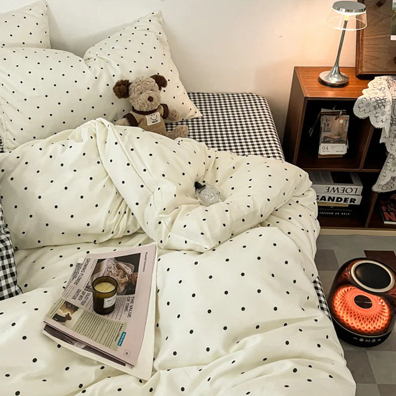 Vintage Geometric Plaid Printing Bedding Sets Nordic Soft Bedclothes for Four Seasons Skin-Friendly Quilt Cover Sheet Pillowcase