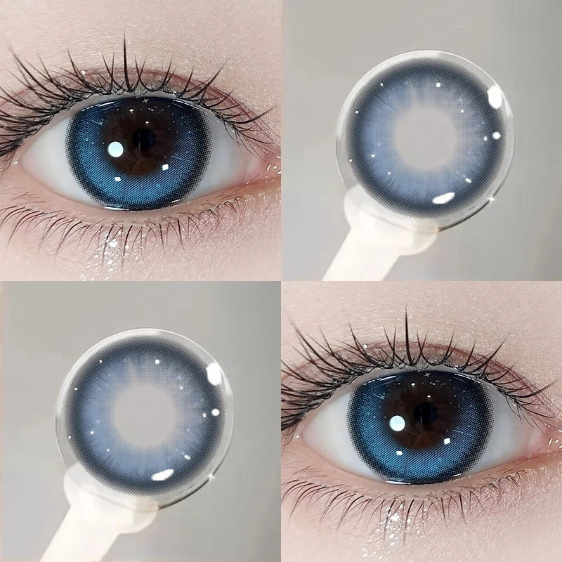 2PCS Yearly New Blue Contact Lenses Colored with Prescription Korean Student Beauty Pupils Cosmetics Fashion Contacts