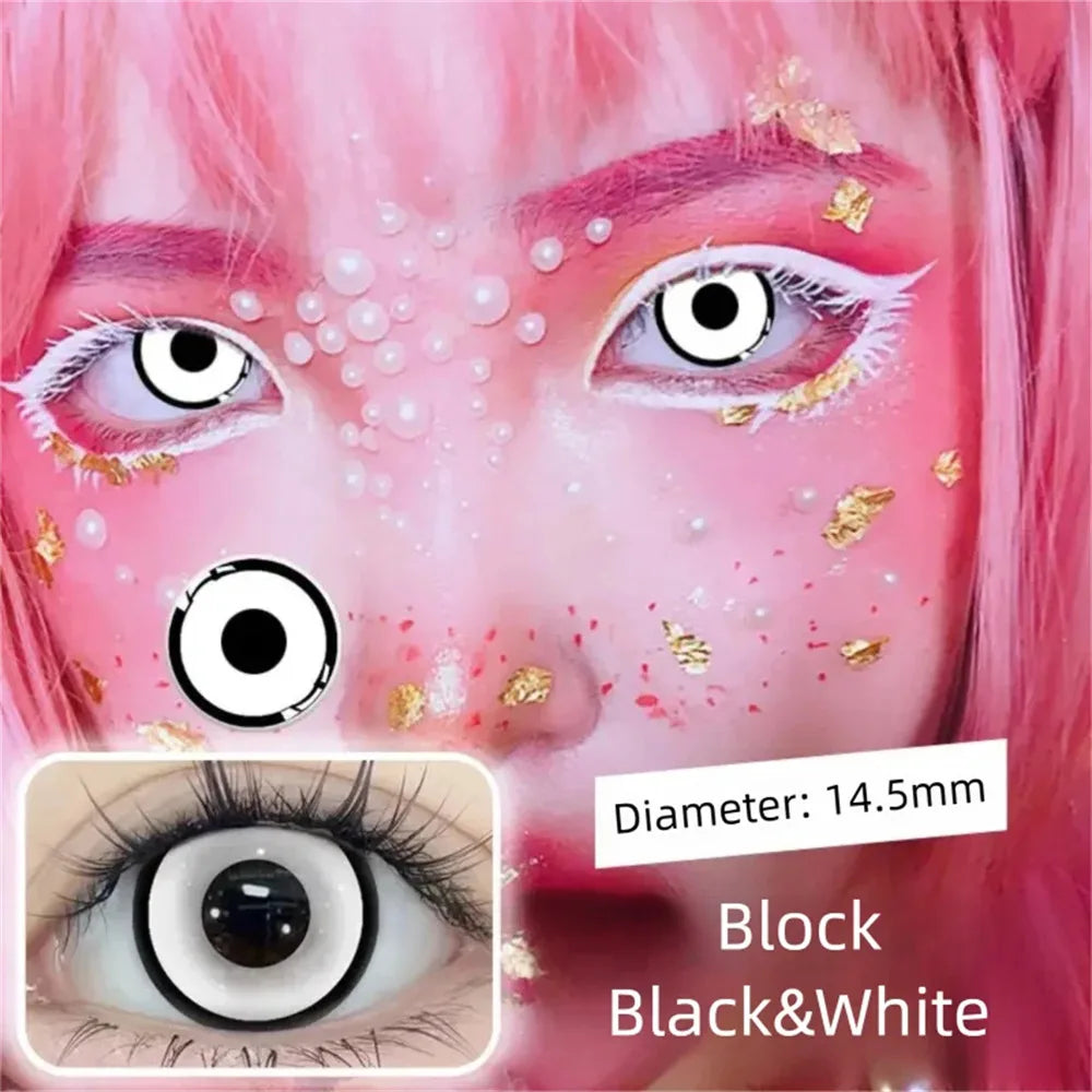 Color Contacts Contact Lenses Lens Halloween Cosplay Anime White Purple Cyan Red Blind Crazy Mesh Coser 2Pcs 1 Y