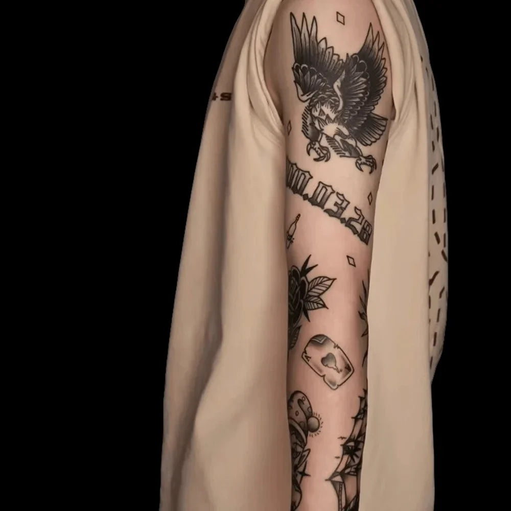 Magic Tattoo Splicing Pattern with Large Flower Arm Eagle Waterproof Temporary Tattoo Sticker Lasts To 15 Days Eagle Tattoo