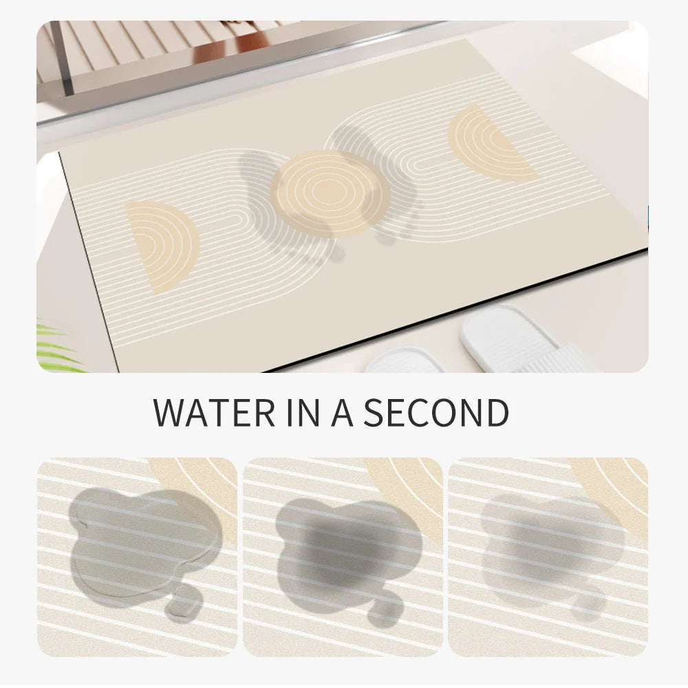 Abstract Geometric Line Art Bathroom Mat Soft Neutral Color Absorbent Non-Slip Quick Drying Home Entrance Floor Mat