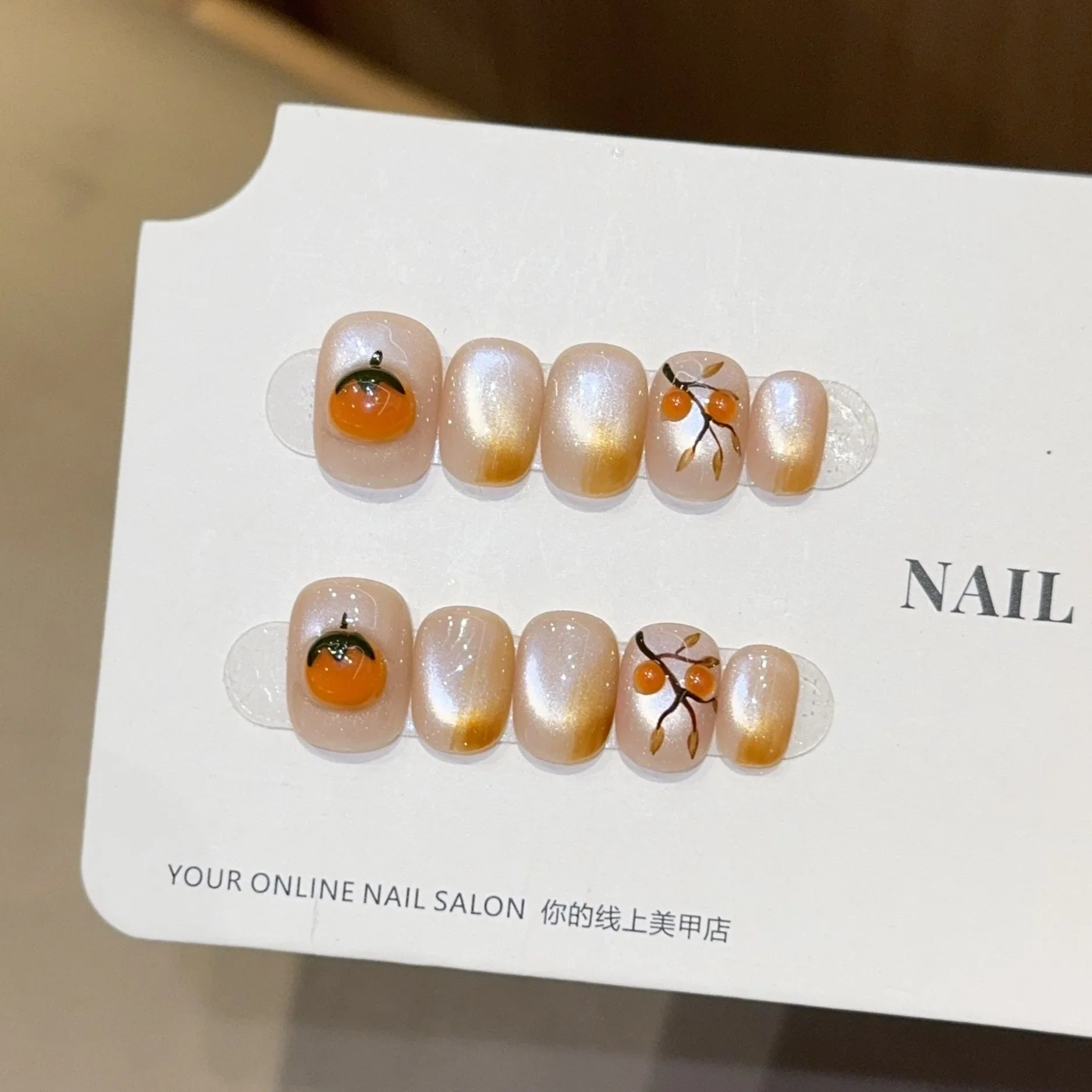 10pcs Summer Fruits Press on Nails Cat Eye False Nails Short Square Handmade Fake Nail Polka Dots Nails Strawberry Flower Nail