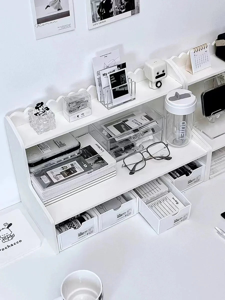 INS Stationery Desk Organizer Stackable Desktop Storage Box Clear Plastic Office Supplies Jewelry Storage Case for Books Sundry