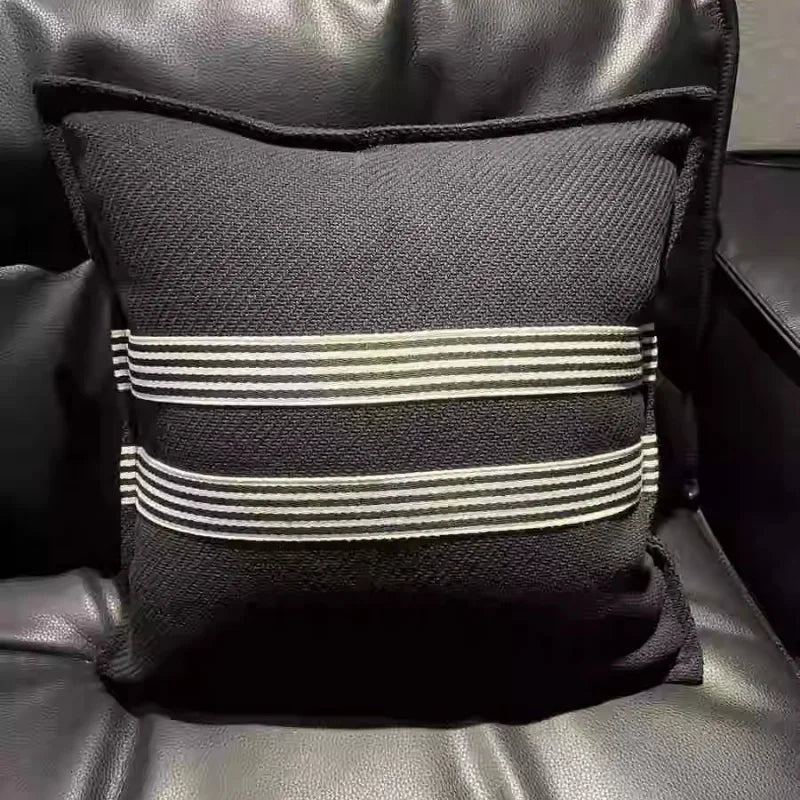 American Luxury Cotton Cushion Cover Geometric Striped Black Thickened Sofa Throw Pillow Cover Decorative Living Room Home Decor