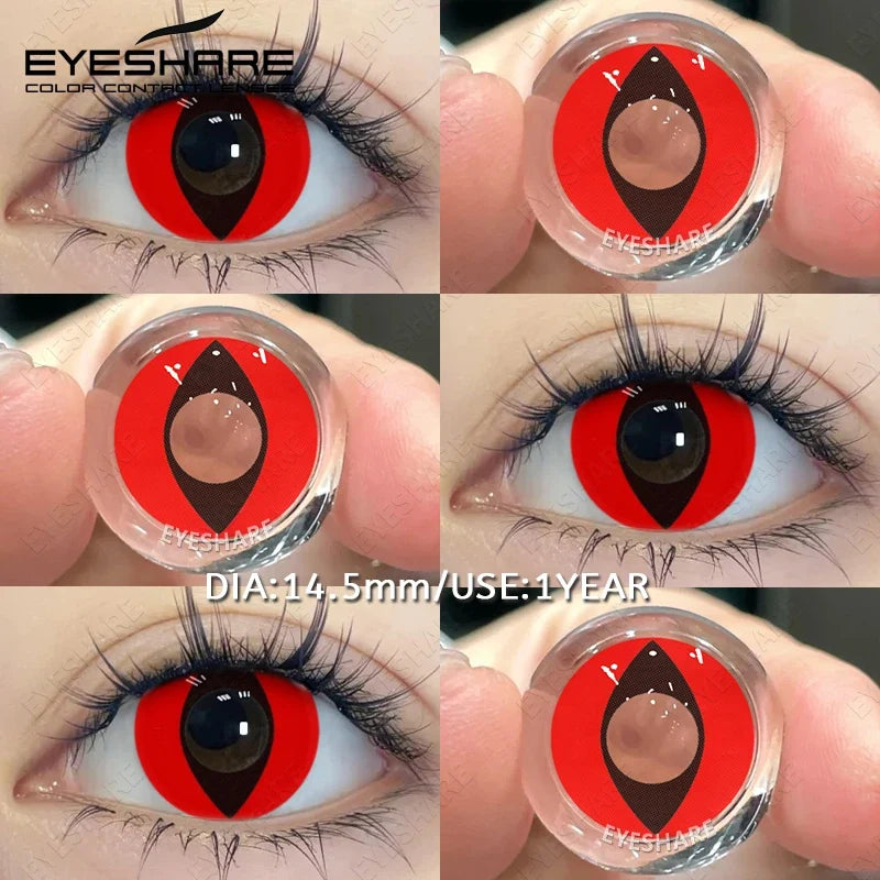 2pcs Cosplay Colored Contact Lenses Anime Cateye White Eye Lenses Halloween Red Makeup Lens Green Color Eyes Contact