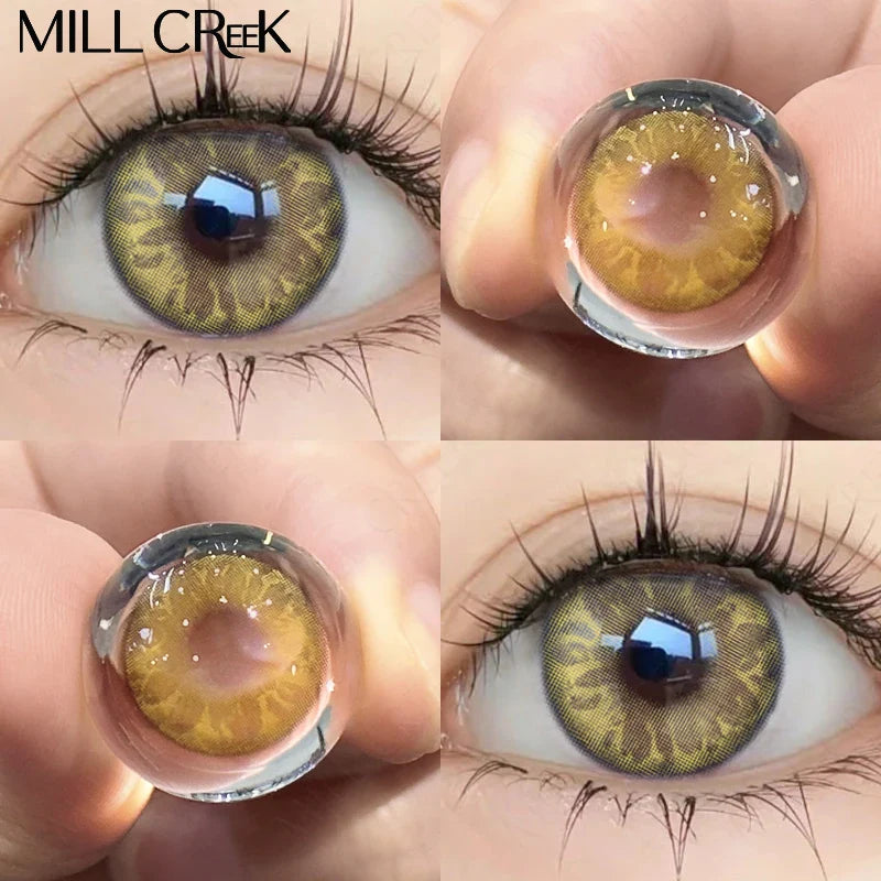 2pcs/Pair Color Contact Lenses Myopia Green Real looking Yearly Colored Lens Natural Dioptric Eye with Shimmer Degree Mill Creek