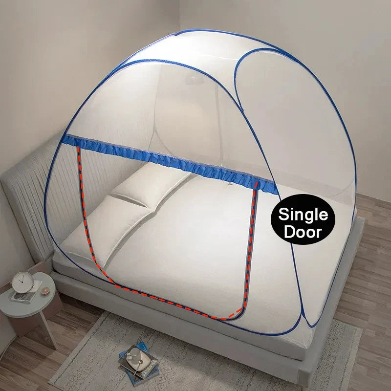 Mongolian Yurt Foldable Mosquito Net Tent No Assembly Required, Breathable Polyester Fabric, with Single or Double Doors