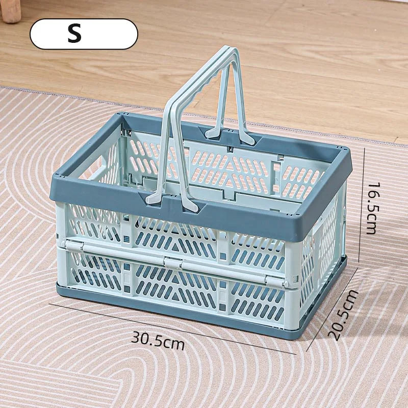 Large Folding Basket Portable Outdoor Picnic Basket with Handle Foldable Camping Storage Box Plastic Shopping