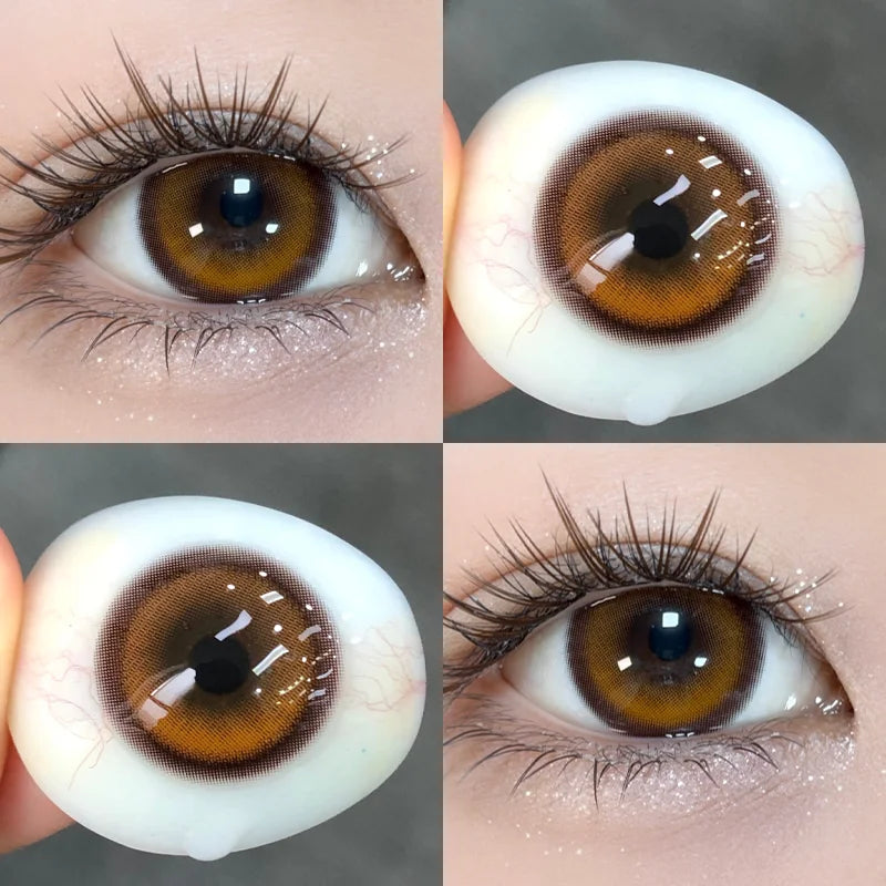 1 Pair Brown Eye Lenses Korean Natural Color Contact Lenses with Degree Black Orange Beautiful Pupil Fast Shipping