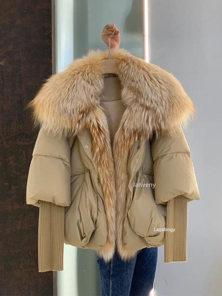 Fashion Winter Fox Fur Collar Women Warm Short Jacket Outerwear