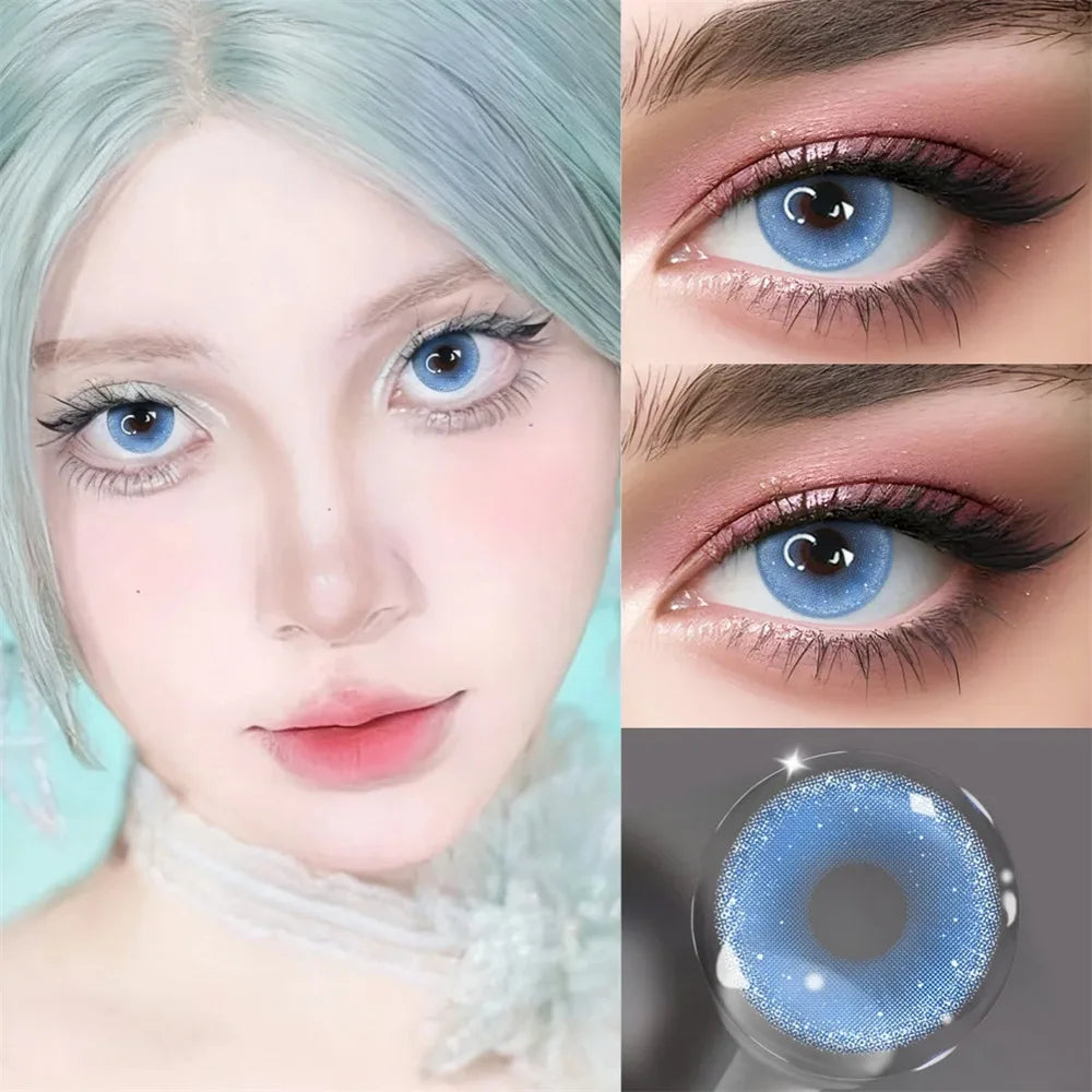 Eyes Color Contacts Colored Contact Lenses Lens Small Pupil Cosmetic Cosplay Blue 2Pcs 12 Months 1 Year Yearly Use