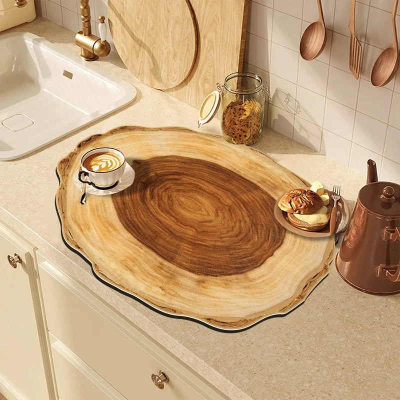 Natural Wood Grain Diatomite Kitchen Mat Super Absorbent Fast Drying Pad for Kitchen Countertop Dish Drying & Coffee Table Use