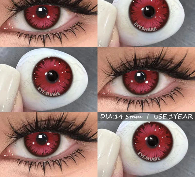 2Pcs Cosplay Contact Lenses Blue Anime Eye Lenses Halloween Red Makeup Beauty Pupils Purple Colored Eye Contacts Yearly