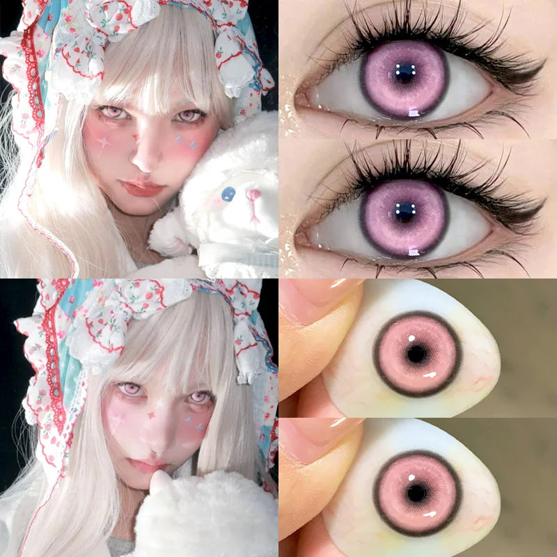 1 Pair Korean Pink Lenses Colored Contact Lenses with Degree Myopia Lenses Butterfly Series Lens Natural Fashion Lens