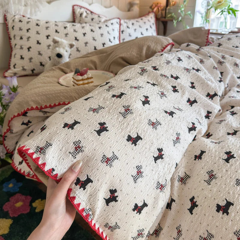 Class-A Pure Cotton Shell Edge Bedding Sets Ins Printing Bedclothes for Four Seasons Soft Skin-Friendly Home Textile for Adults