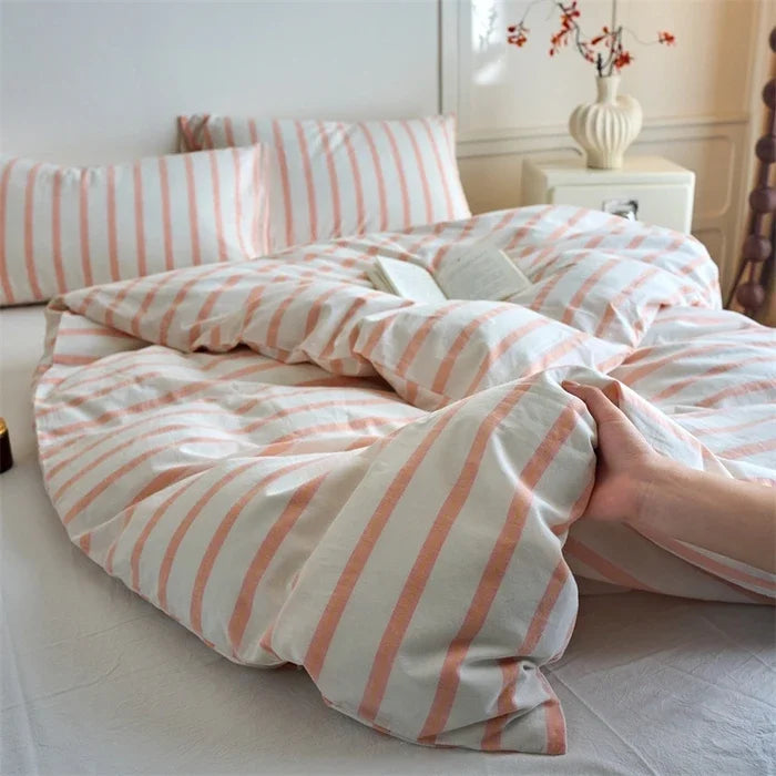 Minimalist Striped 100% Cotton Washed Cotton Bedding Set