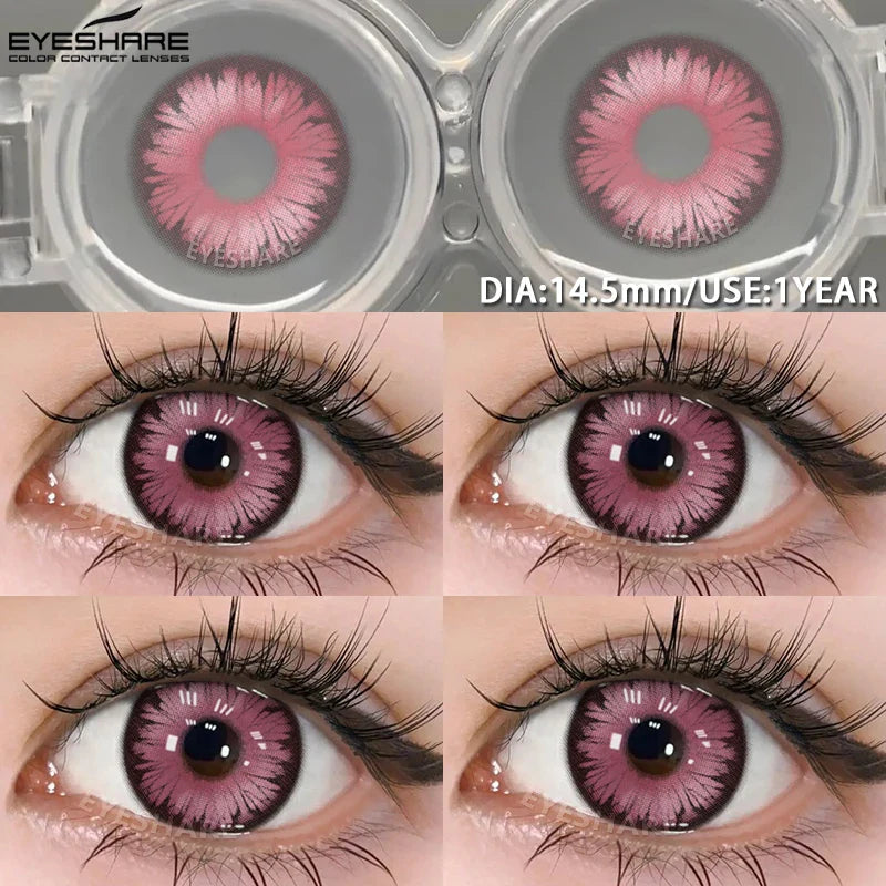 1 Pair Colored Contact Lenses Pink Contact Lenses Purple Fashion Makeup Contact Lenses Eye Cosplay Lenses Yearly Use