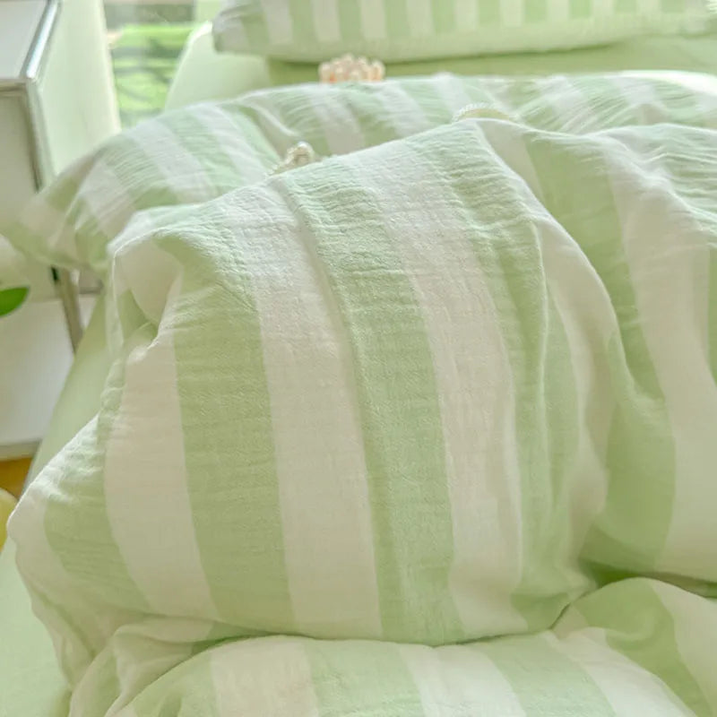 Japanese Ins Stripe Bedding Set Simple Two-Tone Contrast Sheet Kit with Quilt Cover Comfort Bed Decoration for Student Dorm