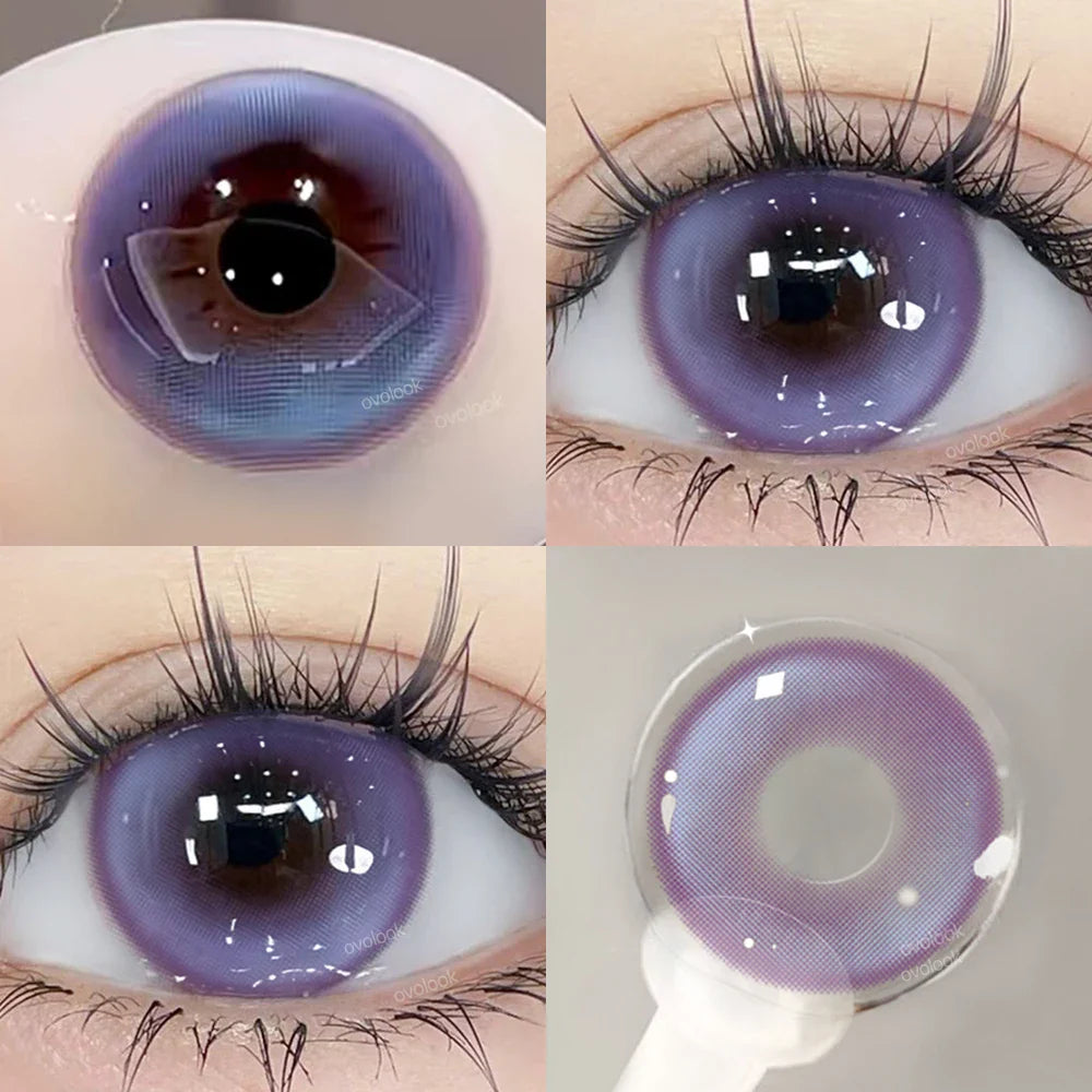 1 Pair Purple Beauty Colored contact lenses For Eyes Halloween Makeup Lens Pupils Fashion Big Eye Lenses Myopia Lenses
