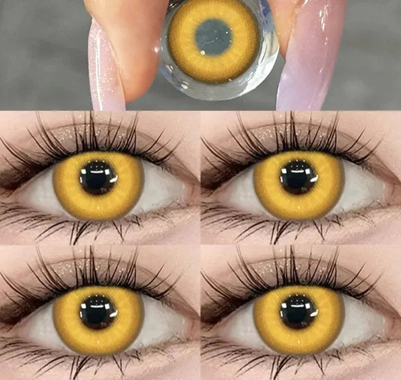 2pcs New Colored Contact Lenses for Eye Anime Eye With Degree Yellow Contacts Lenses Halloween Pupils Makeup Contact Lens