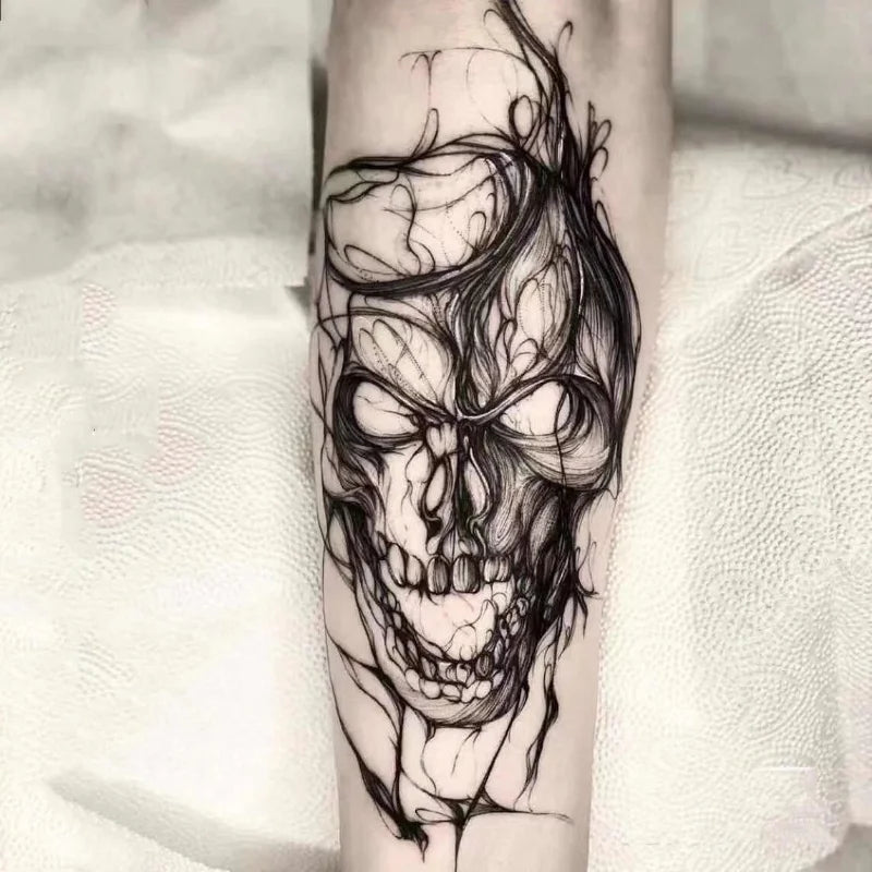 15 Days Waterproof Tattoo Sticker Skull Flower Half Arm Temporary Tattoo