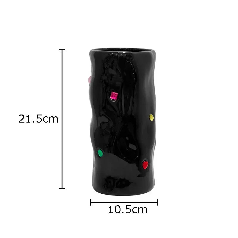 Simulation Inlaid Gemstone Ceramic Vase Flowers Pots Desk Decoration Flower Arrangement Floral Vases Room Aesthetic Decor