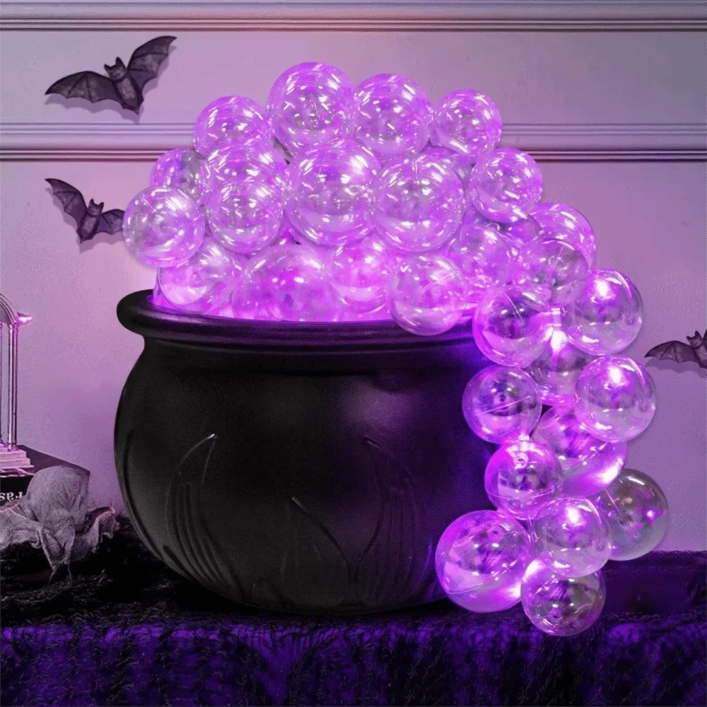 Luminous Halloween Bubbling Cauldron Decoration Purple Light Remote Control Bubbling Witch Bowl Plastic DIY