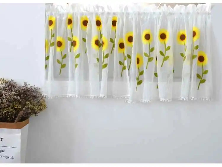 Embroidered Coffee Themed Door Curtain Half Curtain No Rod Included Country Style Bedroom Decorative Window Treatment