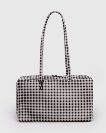 Medium Nylon Bowler Bag - Black & White Gingham
